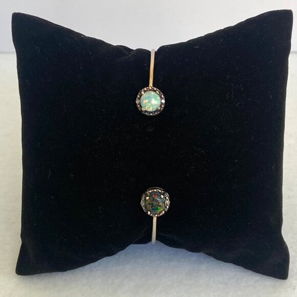 Gold Vermeil Sterling Silver Dainty Black White Opal Diamond Cuff Bracelet 6.25" - Picture 4 of 16